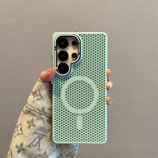 Honeycomb Mesh Cooling MagSafe Case for Samsung Galaxy with Alloy Lens Bracket
