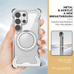 Aluminum Alloy MagSafe Case with 360° Rotating Stand | Transparent Metal Bumper Cover For Samsung Galaxy
