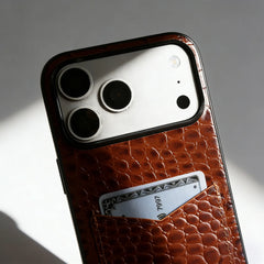 Leather Case With Card Holder For iPhone | Crocodile Pattern