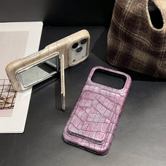 Crocodile Skin Leather with Mirror Holder Phone Case for iPhone