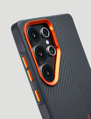 Frosted Alloy Lens Magnetic Phone Case for Samsung Galaxy | Carbon Fibre Texture with Soft Edge Phone Cover