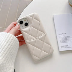Quilted Leather iPhone Case | Crossbody Lanyard Chain | Wallet Card Holder Phone Cover