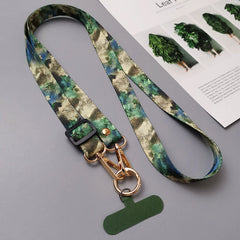 Universal Oriental Aesthetic Phone Lanyard | Vintage Pattern Fabric Crossbody Neck Strap | Adjustable Anti-Loss Shoulder Sling with Secure Case Tab Insert