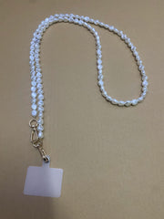 Universal Pearl Chain Crossbody Phone Lanyard | Elegant Acrylic Beaded Shoulder Strap &amp; Bracelet Set with Secure Case Insert Tab