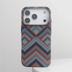 Southwestern Tribal Woven Case for iPhone | Carbon Fiber Texture MagSafe Cover with Alloy Lens Protection