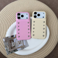 Leather Cover with Round Rivet Bead Phone Case for iPhone