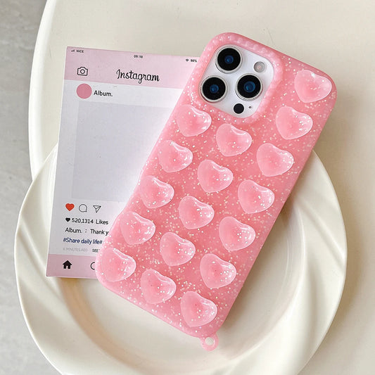 Trendy 3D Heart Suction Cup iPhone Case | Soft Silicone Hands-Free Mirror Selfie Cover