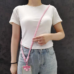 Universal Braided Crossbody Phone Lanyard Strap | Adjustable Hanging Neck Rope with Cute Cartoon Pendant Charm and Secure Case Tab Insert