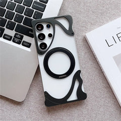 Minimalist Aluminum Metal Bumper MagSafe Case For Samsung Galaxy | 360° Ring Stand Clear Phone Cover