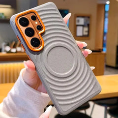 Water Ripple Leather Pattern Magnetic Case for Samsung Galaxy | Orange Lens Frame Cover