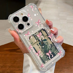 Cute Bow Transparent Phone Cover with Card Slot For iPhone