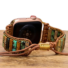 Boho Natural Stone Beaded Watch Band For Apple Watch | Handcrafted Imperial Jasper Bracelet Strap