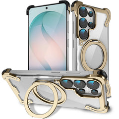 Aluminum Alloy MagSafe Case with 360° Rotating Stand | Transparent Metal Bumper Cover For Samsung Galaxy