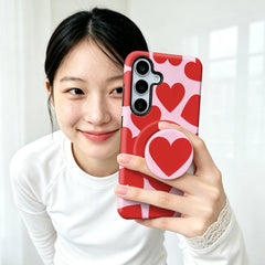 MagSafe Red Love Hearts Print Case For Samsung with Phone Ring Holder