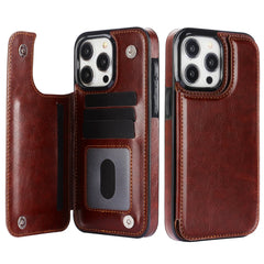 Leather Wallet Case for iPhone with Double Button Card Slot and Kickstand