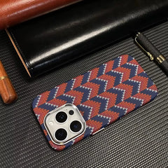 Southwestern Tribal Woven Case for iPhone | Carbon Fiber Texture MagSafe Cover with Alloy Lens Protection
