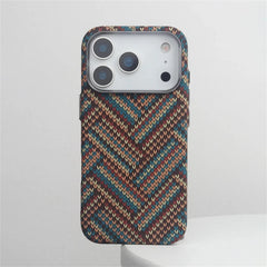 Southwestern Tribal Woven Case for iPhone | Carbon Fiber Texture MagSafe Cover with Alloy Lens Protection