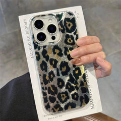 Glittered Leopard Print Phone Case For iPhone | Soft TPU Shockproof Cover
