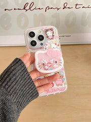 Cute Hello Kitty with Holder Phone Case For iPhone | Clear TPU Cover