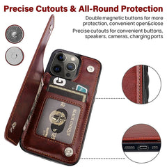 Leather Wallet Case for iPhone with Double Button Card Slot and Kickstand