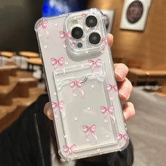 Cute Bow Transparent Phone Cover with Card Slot For iPhone