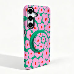 Pink and Green Flower Case with Matching Grip For Samsung Galaxy | Groovy Floral PC TPU Cover