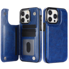 Leather Wallet Case for iPhone with Double Button Card Slot and Kickstand