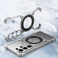 Aluminum Metal Bumper MagSafe Case with Camera Lens and Kickstand for Samsung Galaxy