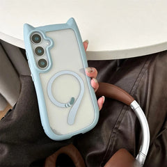 Cute Cat Ear Case For Samsung Galaxy | Transparent Magnetic Cover