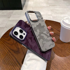 Camouflage Leather Cooling Case for iPhone | Shockproof Tactical Camo Bumper | Heat Dissipation Leather Phone Cover