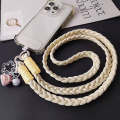 Universal Braided Crossbody Phone Lanyard Strap | Adjustable Hanging Neck Rope with Cute Cartoon Pendant Charm and Secure Case Tab Insert
