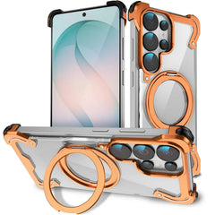Aluminum Alloy MagSafe Case with 360° Rotating Stand | Transparent Metal Bumper Cover For Samsung Galaxy