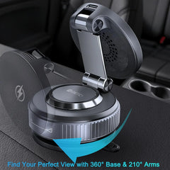 15W Vacuum Suction Magnetic Wireless Car Mount & Stand | MagSafe Compatible | 360° Rotation | Multi-Surface Mount
