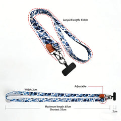 Universal Tropical Leaf Print Phone Lanyard | Adjustable Floral Fabric Crossbody Neck Strap with Premium Leather Accent and Secure Anti-Loss Case Tab
