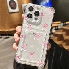 Cute Bow Transparent Phone Cover with Card Slot For iPhone