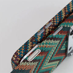 Southwestern Tribal Woven Case for iPhone | Carbon Fiber Texture MagSafe Cover with Alloy Lens Protection