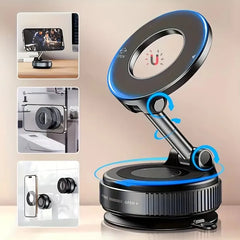 Strong Magnetic Car Phone Holder with Foldable MagSafe Design | 360° Adjustable Vacuum Mount