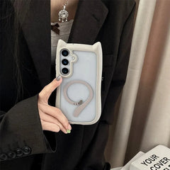 Cute Cat Ear Case For Samsung Galaxy | Transparent Magnetic Cover
