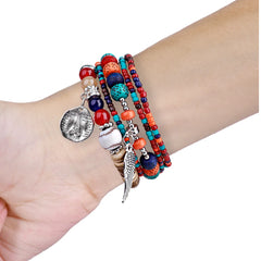 Boho Colorful Beaded Bracelet Band with Silver Charms  For Apple Watch | Jewelry Strap