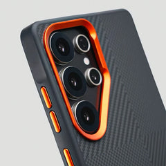 Frosted Alloy Lens Magnetic Phone Case for Samsung Galaxy | Carbon Fibre Texture with Soft Edge Phone Cover