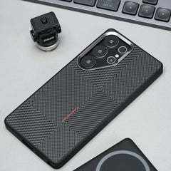 Frosted Alloy Lens Magnetic Phone Case for Samsung Galaxy | Carbon Fibre Texture with Soft Edge Phone Cover