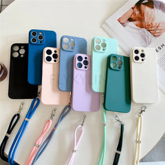 New Crossbody Lanyard Silicone Phone Case For iPhone 11 12 13 14 15 16 Pro Max XS Max X XR 7 8 Plus SE Necklace Strap Soft Cover