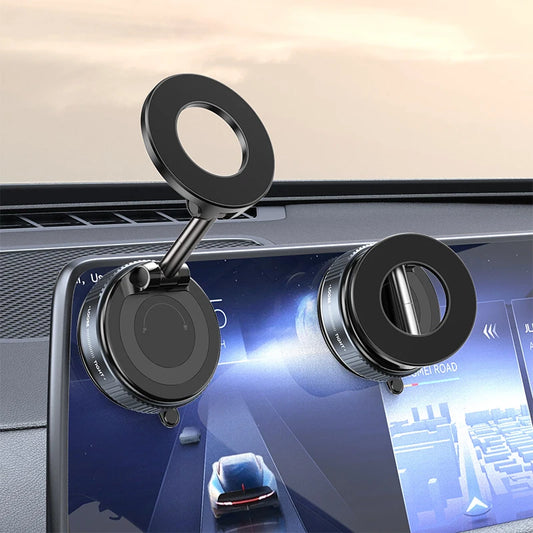 Strong Magnetic Car Phone Holder with Foldable MagSafe Design | 360° Adjustable Vacuum Mount