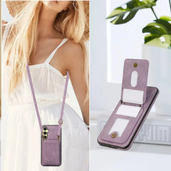 Leather Wallet Case with Shoulder Lanyard Strap for Samsung Galaxy | Built-in Stand Cover