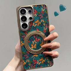 Floral Butterfly Leather Magnetic Case for Samsung Galaxy | Electroplated 360 Rotating Stand Hard Cover
