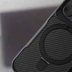 Magsafe Shockproof Frame with Armor Case For iPhone | Metal Bracket Holder | Carbon Fiber Pattern Phone Cover