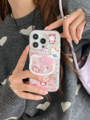 Cute Hello Kitty with Holder Phone Case For iPhone | Clear TPU Cover