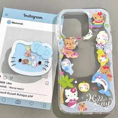 Cute Hello Kitty with Holder Phone Case For iPhone | Clear TPU Cover