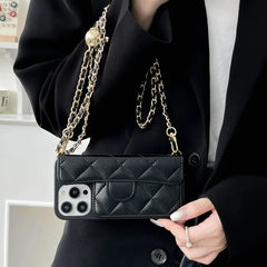 Crossbody Phone Case for iPhone |  Leather Wallet Cover with Adjustable Chain Lanyard, Card Slot Pocket & Kickstand