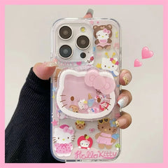 Cute Hello Kitty with Holder Phone Case For iPhone | Clear TPU Cover